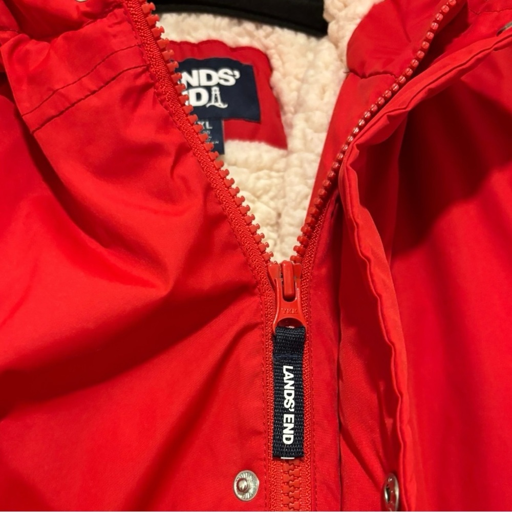 LANDS END Boys’ Expedition Parka Red Down Puffer Jacket with Fur Hood Size XXL - Picture 5 of 13